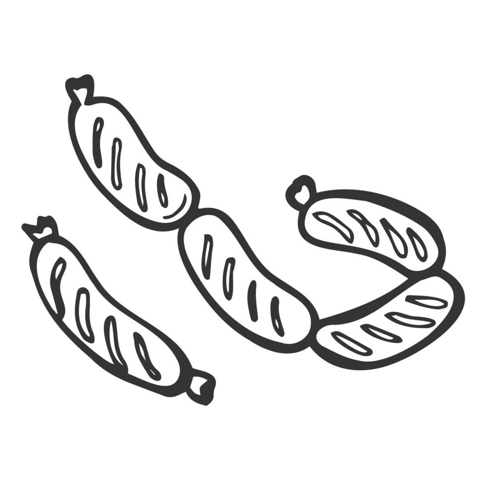 Grilled sausage hand drawn outline doodle icon. Vector sketch illustration of sausage for print, web, mobile and infographics isolated on white background.