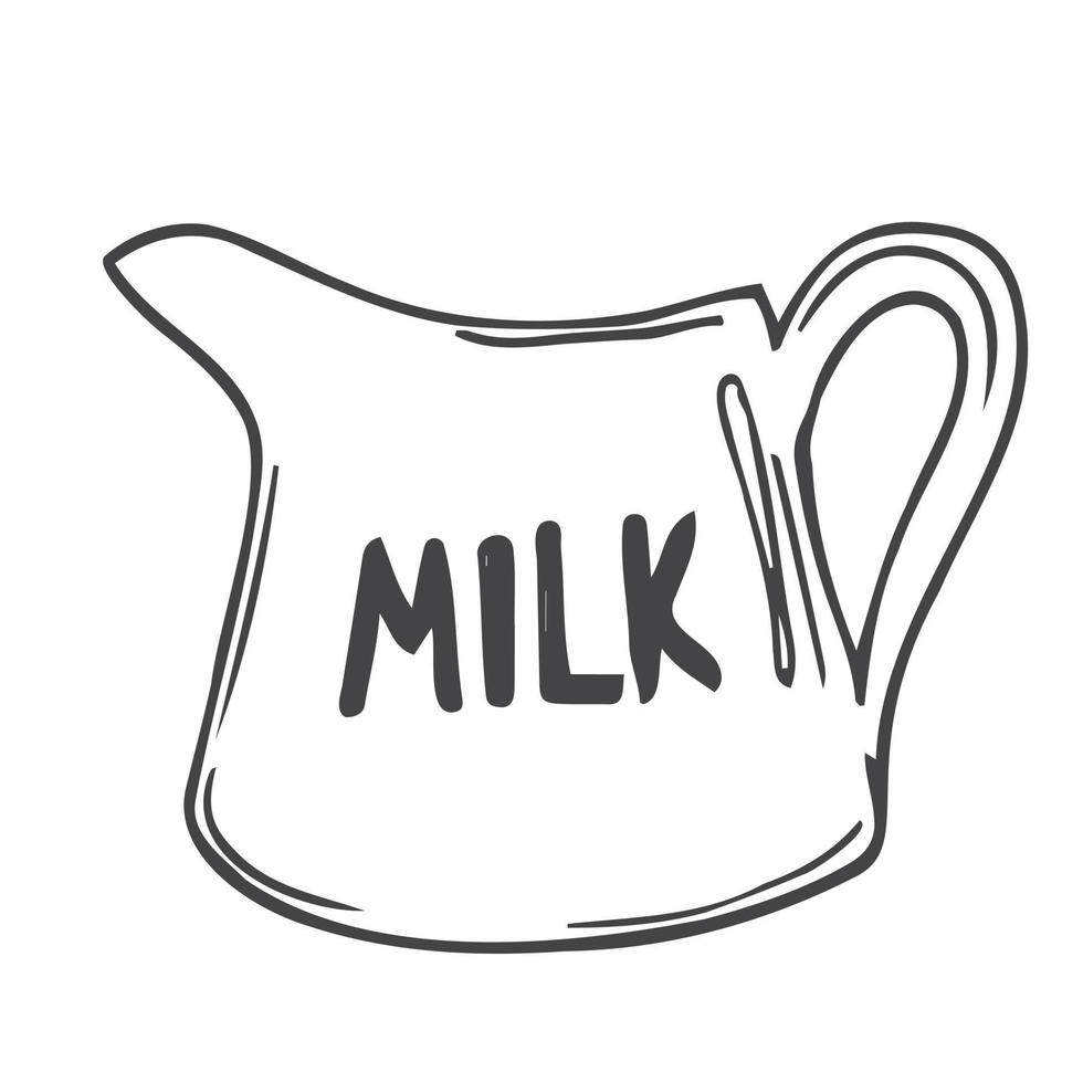 Doodle milk jug illustration in vector isolated on white. Hand drawn milk jug icon in vector isolated on white. Milk in jug doodle illustration