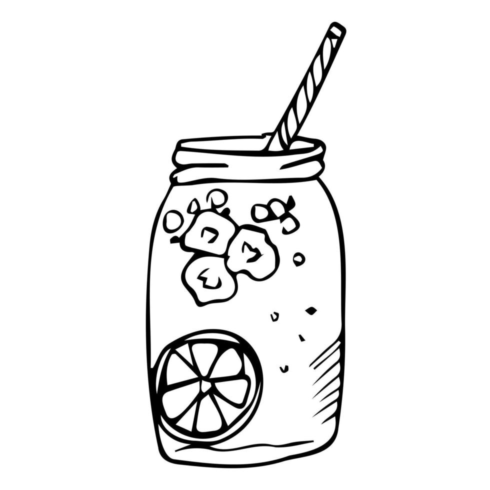 vector doodle summer beverages. line summer juice and cocktails sketch