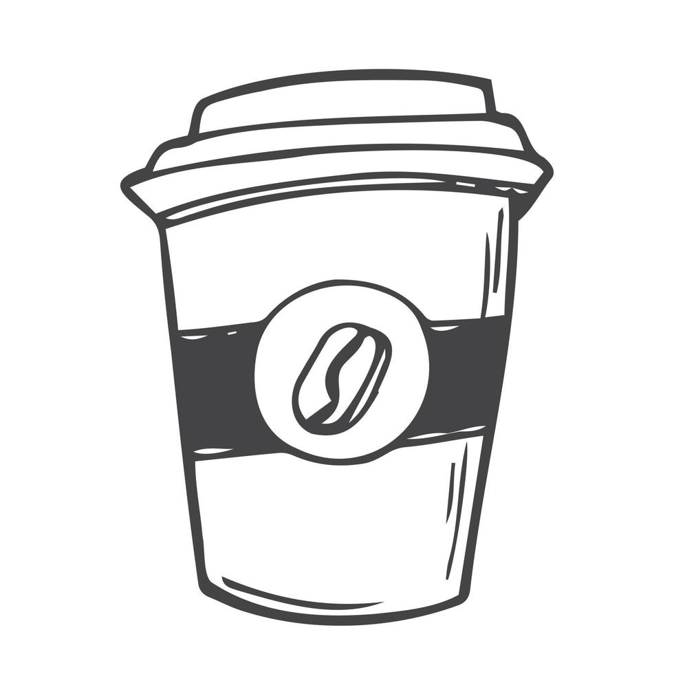 taza de plástico de chocolate café icono de doodle de contorno dibujado a mano. Ilustración de boceto de vector de café para llevar para impresión, web, móvil e infografía aislado sobre fondo blanco.