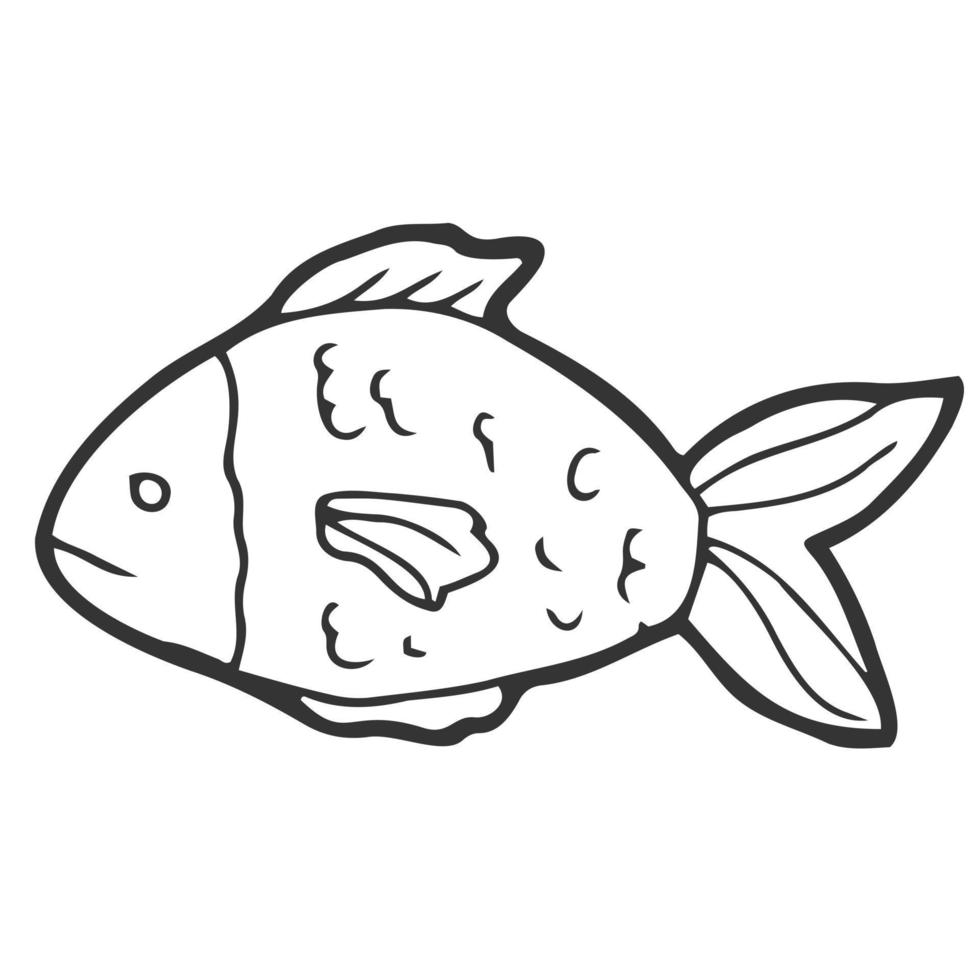 Doodle fish icon. Vector illustration. Isolated on white. Hand-drawn style.