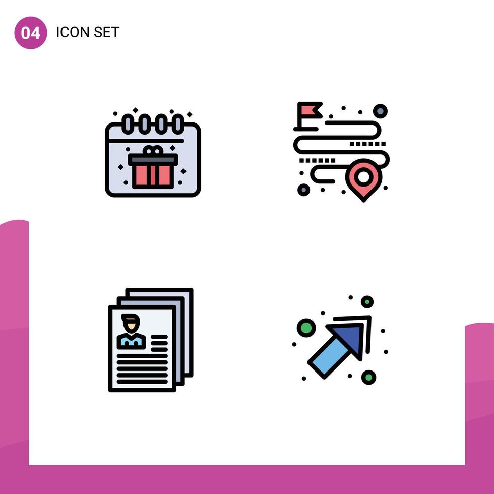 Set of 4 Vector Filledline Flat Colors on Grid for birthday file distance route profile Editable Vector Design Elements