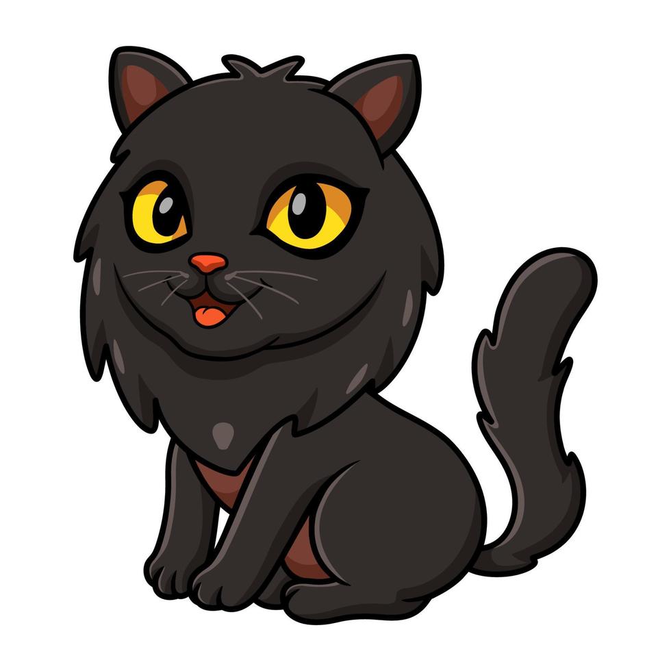 lindo, negro, gato persa, caricatura, sentado vector