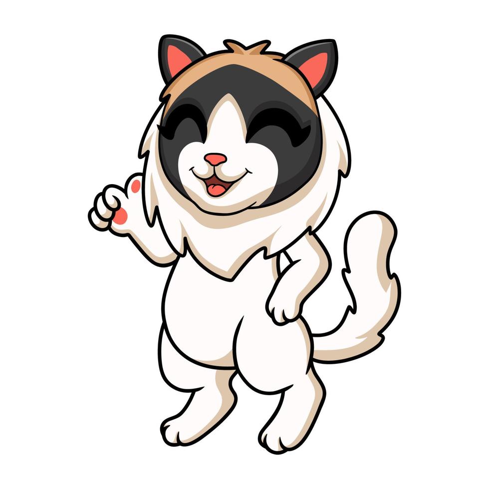 Cute dibujos animados de gato muñeca de trapo dando pulgares arriba vector