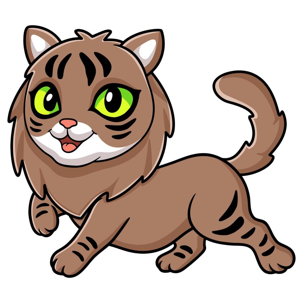 lindo, gato siberiano, caricatura, ambulante vector