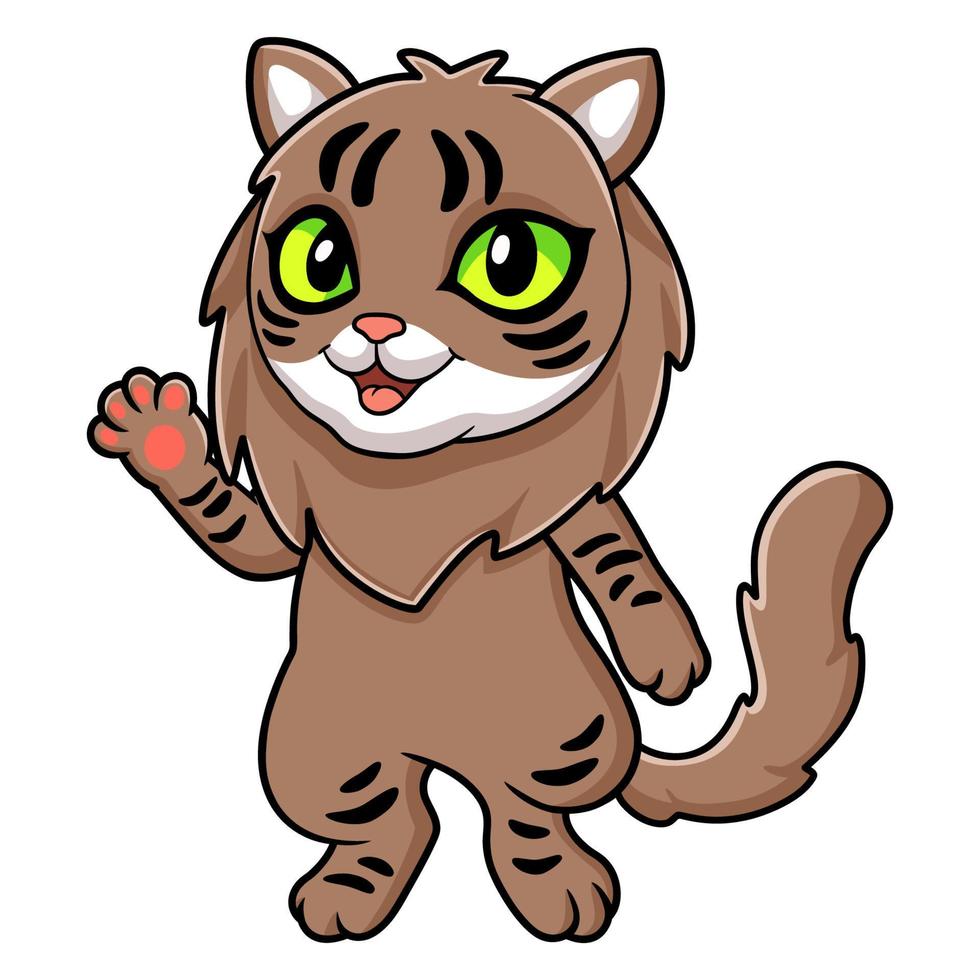 Cute siberian cat cartoon waving hand vector