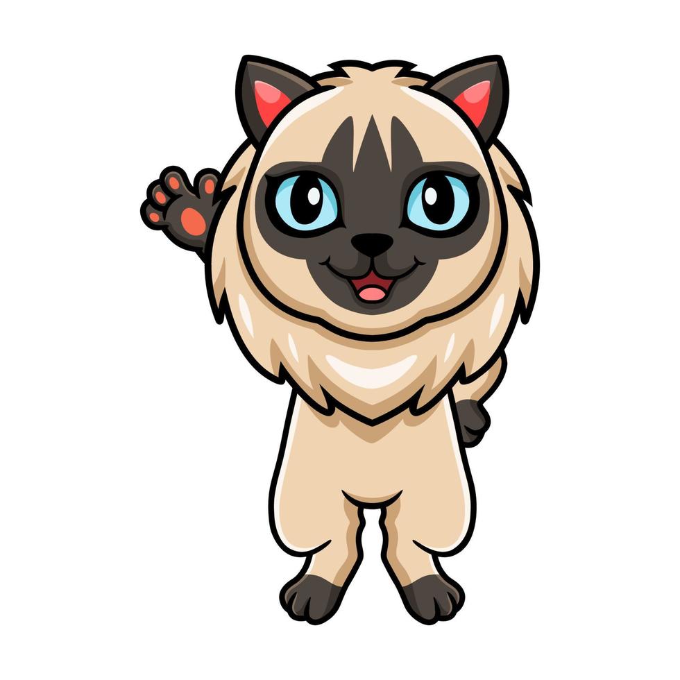 Cute balinese cat cartoon waving hand vector