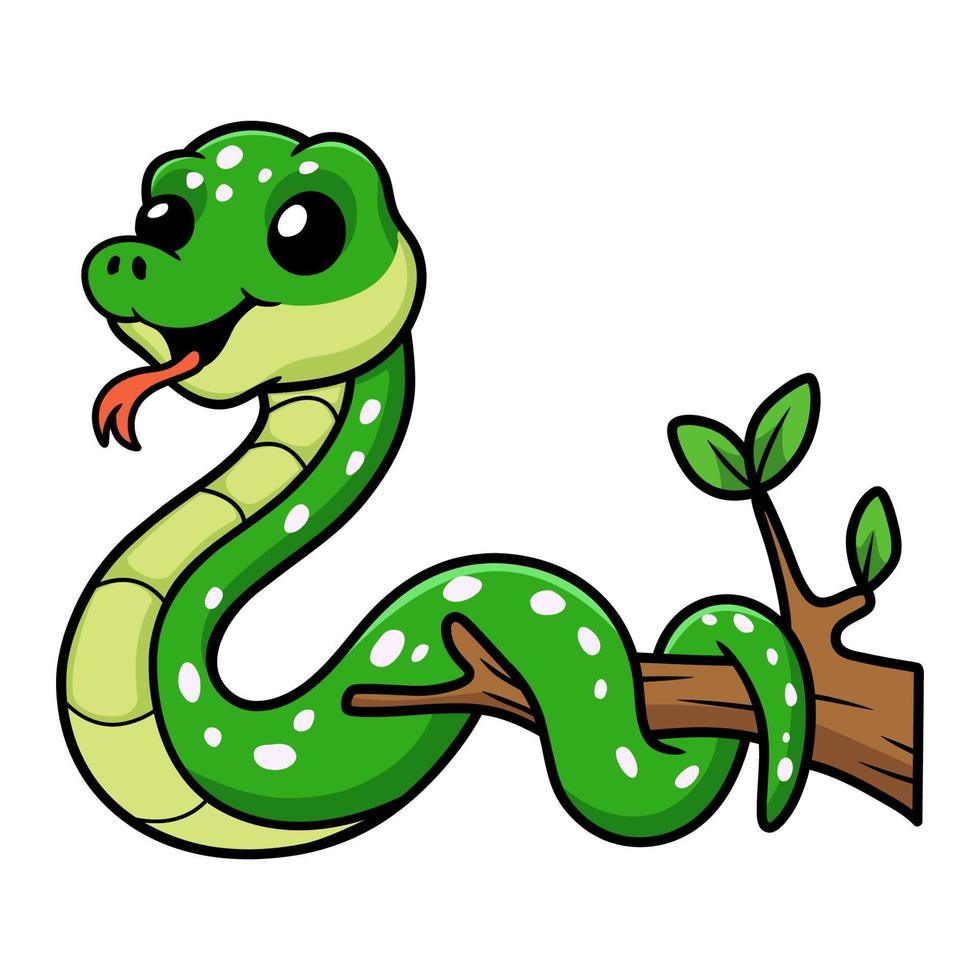 lindo, verde, árbol, pitón, caricatura, en, rama de árbol vector