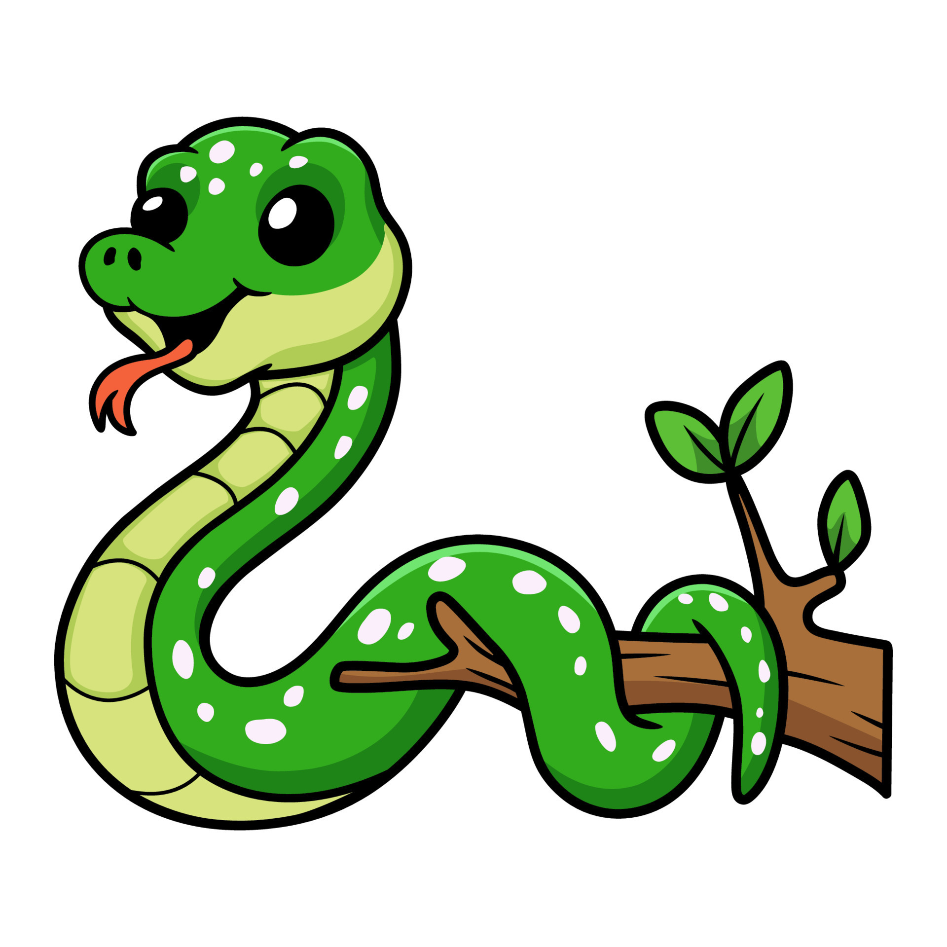 lindo, verde, árbol, pitón, caricatura, en, rama de árbol 17206233