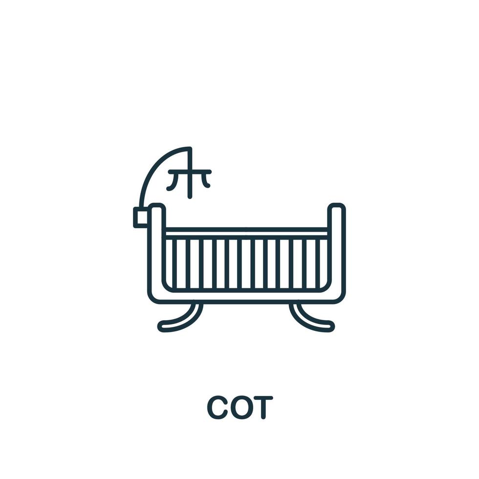 icono de cuna de la colección de cosas de bebé. símbolo de cuna de elemento de línea simple para plantillas, diseño web e infografía vector