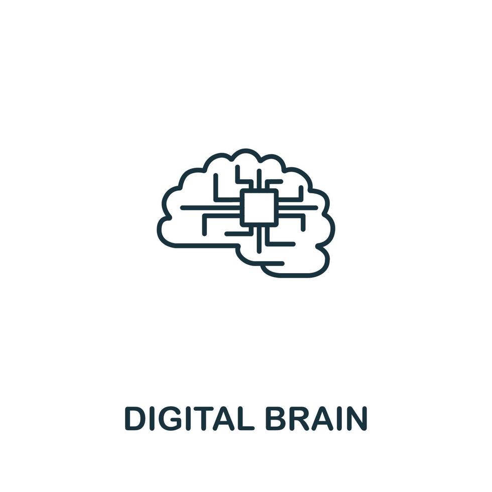 icono de cerebro digital de la colección de inteligencia artificial. icono de cerebro digital de línea simple para plantillas, diseño web e infografía vector