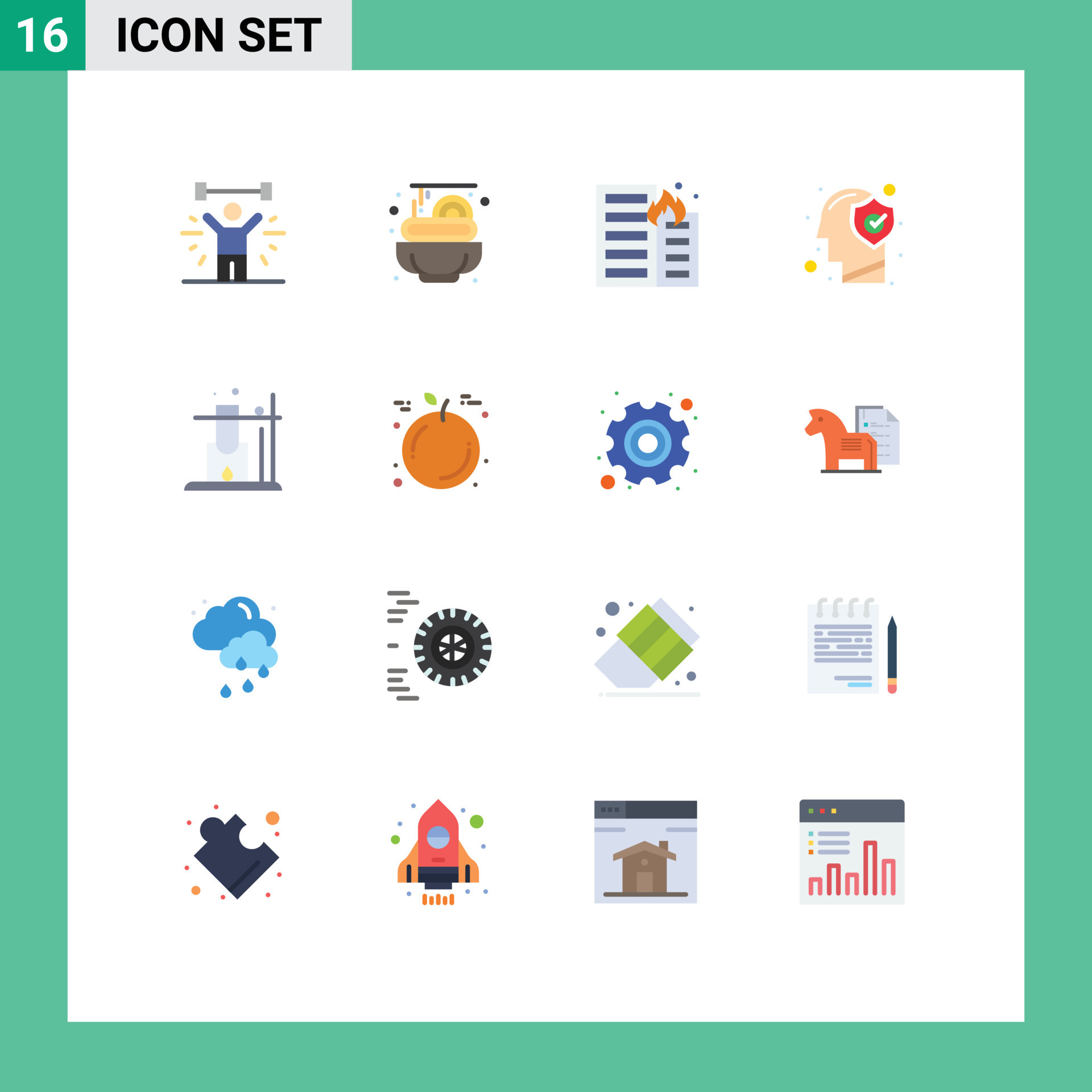Stock Vector Icon Pack of 16 Line Signs and Symbols for mind human
