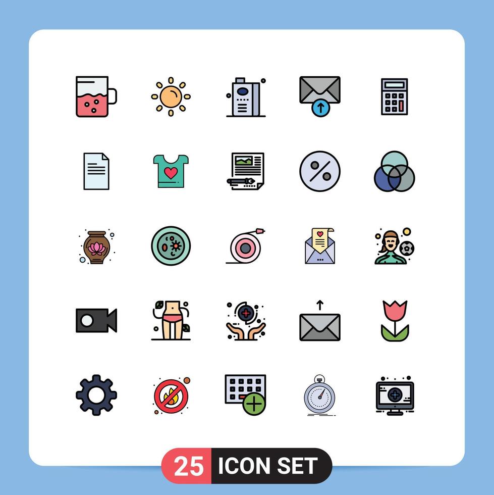 Mobile Interface Filled line Flat Color Set of 25 Pictograms of math calculator drink receive mail Editable Vector Design Elements