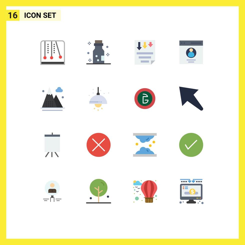 Editable Vector Line Pack of 16 Simple Flat Colors of activities profile data interface report Editable Pack of Creative Vector Design Elements