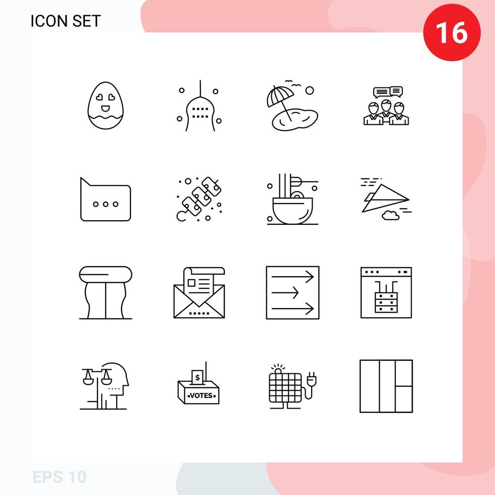 Outline Pack of 16 Universal Symbols of online dialog beach consulting chat Editable Vector Design Elements