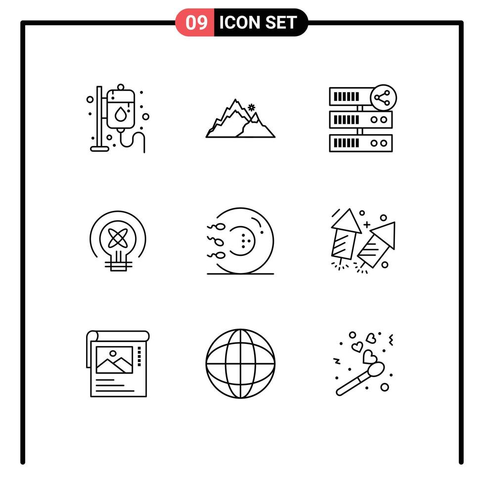 Pictogram Set of 9 Simple Outlines of education light tree bulb server Editable Vector Design Elements