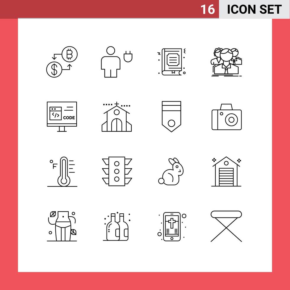 Modern Set of 16 Outlines and symbols such as team multiplayer power group favorite Editable Vector Design Elements