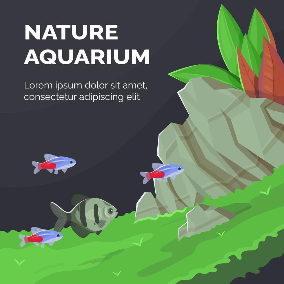 pancarta con un acuario natural y peces vector