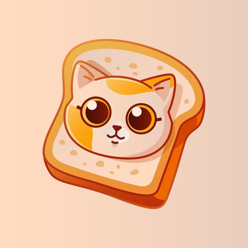 Cute face of cat in piece of bread. vector