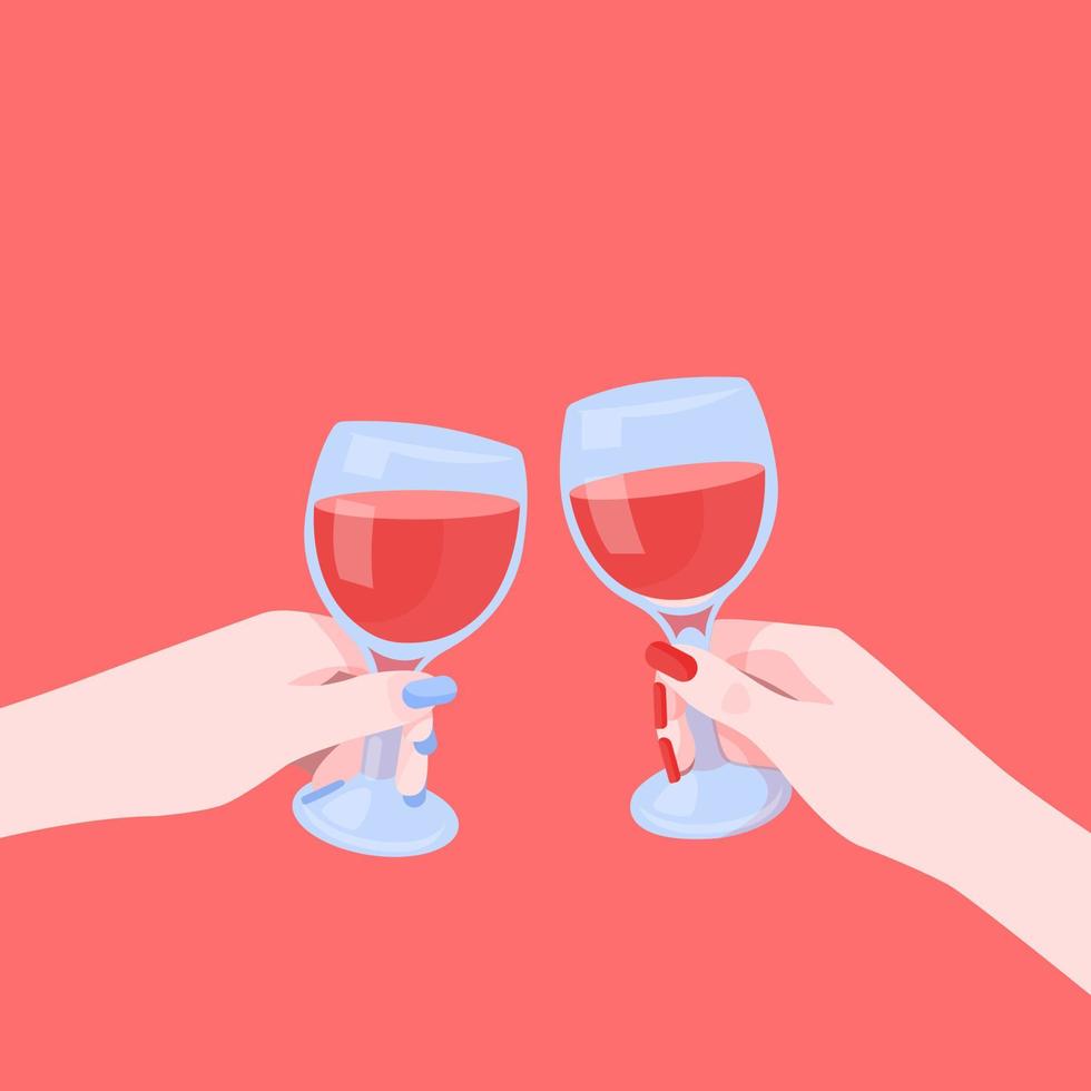 Female hands holding glasses with wine. vector