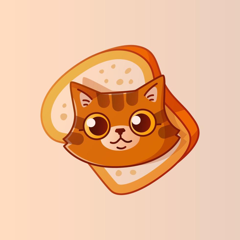 Cute face of cat in piece of bread. vector