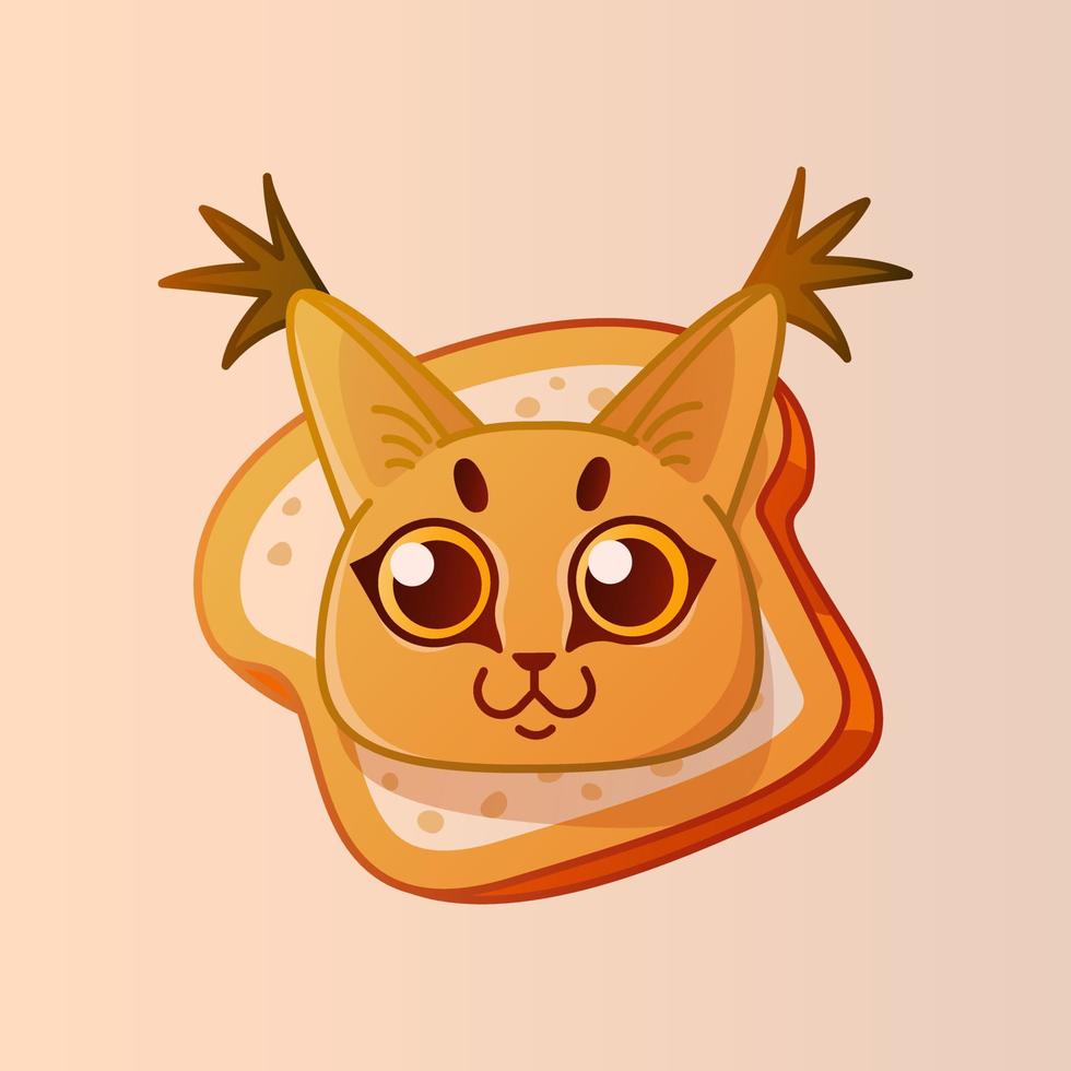 linda cara de gato caracal en un trozo de pan. vector