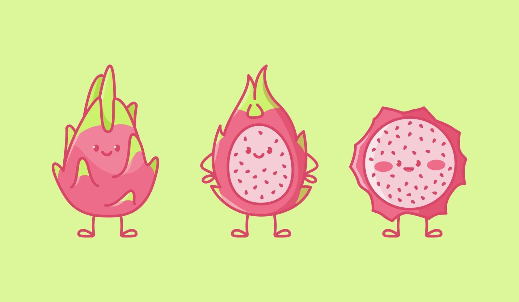 Set of kawaii dragon fruit characters vector