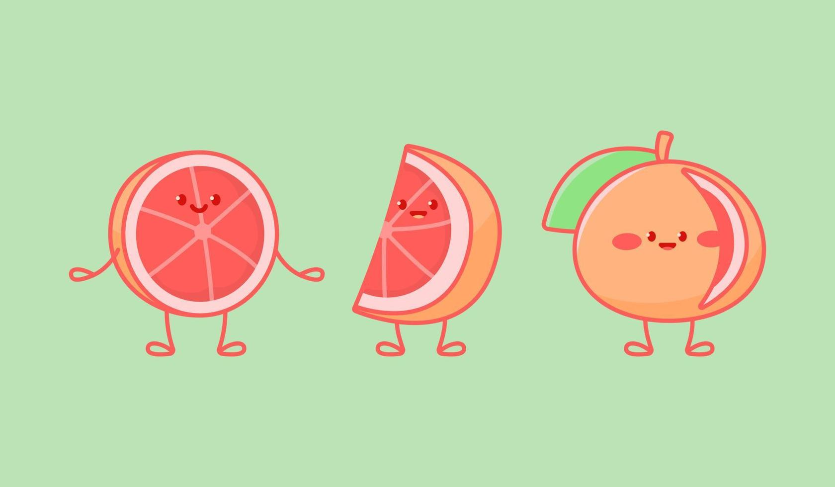 Set of kawaii grapefruit characters vector