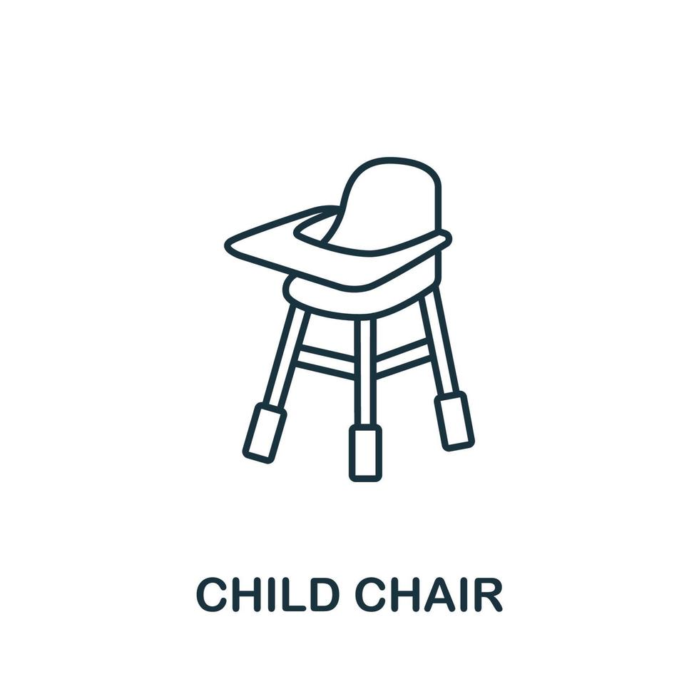 icono de silla infantil de la colección de cosas de bebé. símbolo de silla infantil de elemento de línea simple para plantillas, diseño web e infografía vector