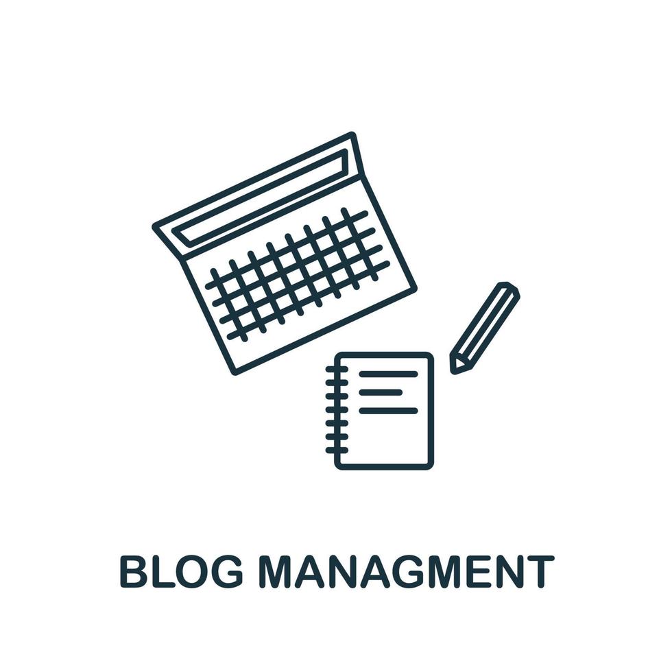 icono de gestión de blogs de la colección de marketing digital. símbolo de gestión de blog de elemento de línea simple para plantillas, diseño web e infografía vector