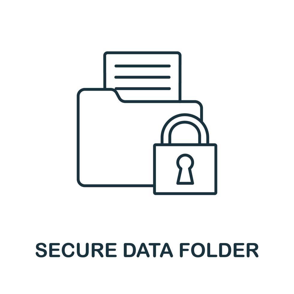 icono de carpeta de datos seguros de la colección de seguridad cibernética. icono de carpeta de datos seguros de línea simple para plantillas, diseño web e infografía vector