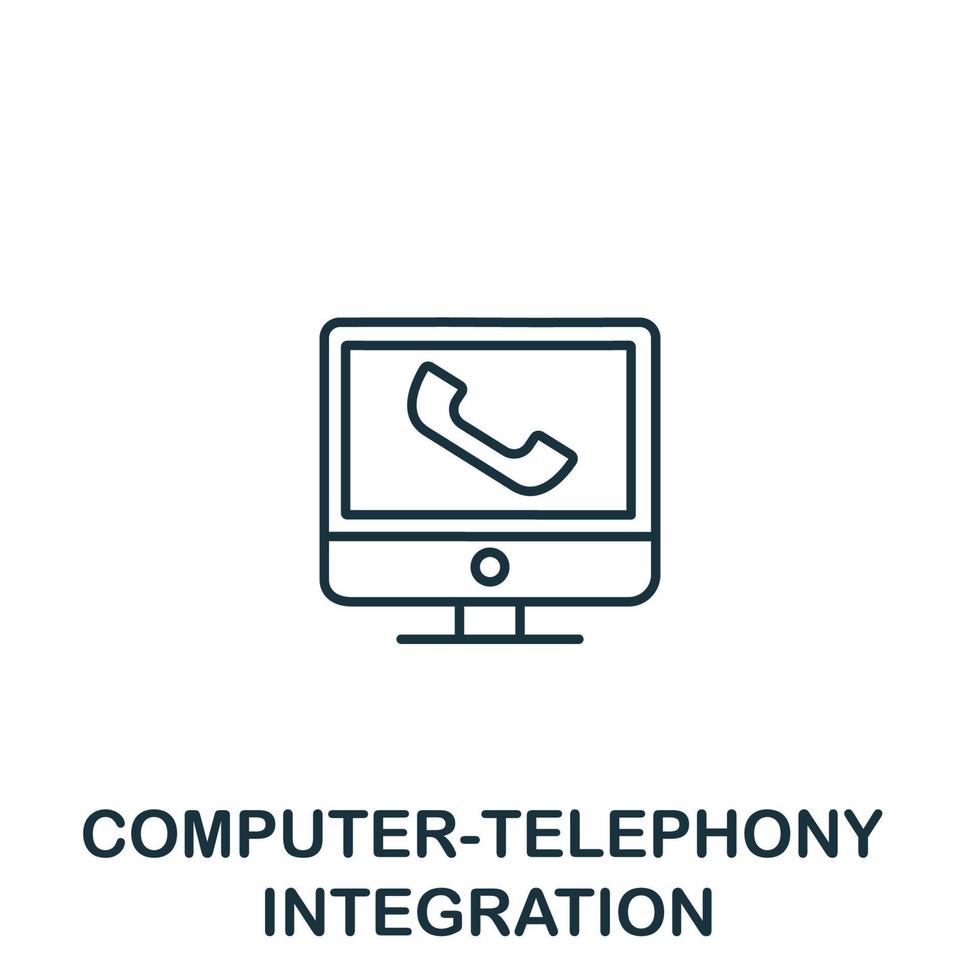 icono de integración de telefonía informática de la colección de servicio al cliente. símbolo de integración de telefonía y computadora de elemento de línea simple para plantillas, diseño web e infografía vector