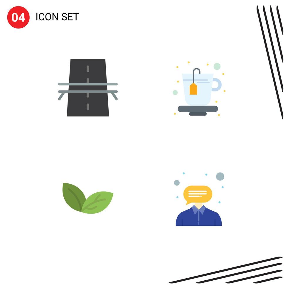 4 paquete de iconos planos de interfaz de usuario de signos y símbolos modernos de elementos de diseño vectorial editables de resorte de bebida de rejilla de hoja de puente vector
