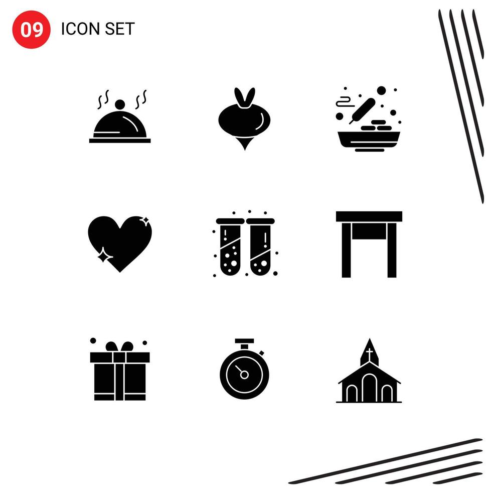 Pictogram Set of 9 Simple Solid Glyphs of blood favorite bowl like heart Editable Vector Design Elements