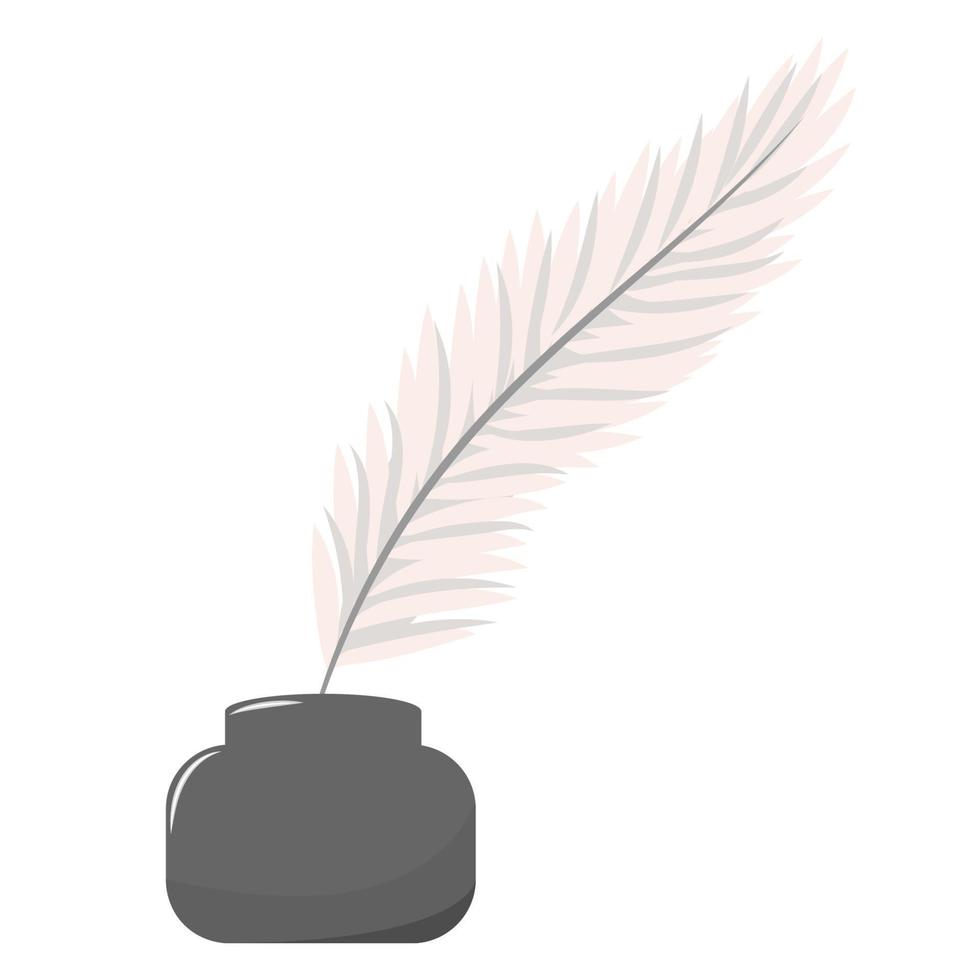 Vector illustration of inks with feather on white background. Clip art