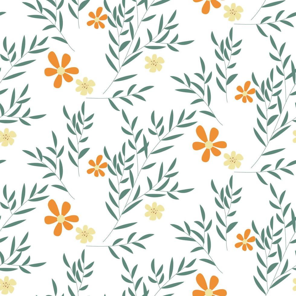 patrón botánico impecable con flores dibujadas a mano y hojas en blanco. textura floral abstracta. papel de regalo vector