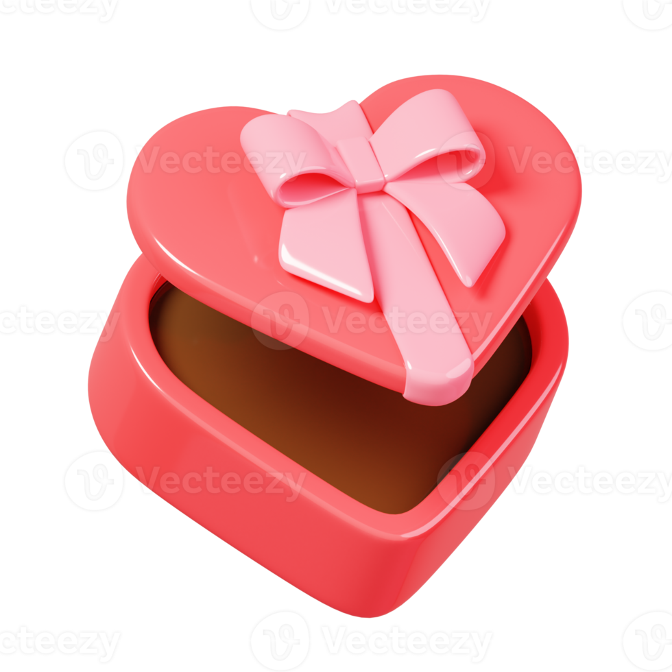 Open heart shaped gift box with pink ribbon. 14 February Happy Valentine's Day icon. 3D rendering png