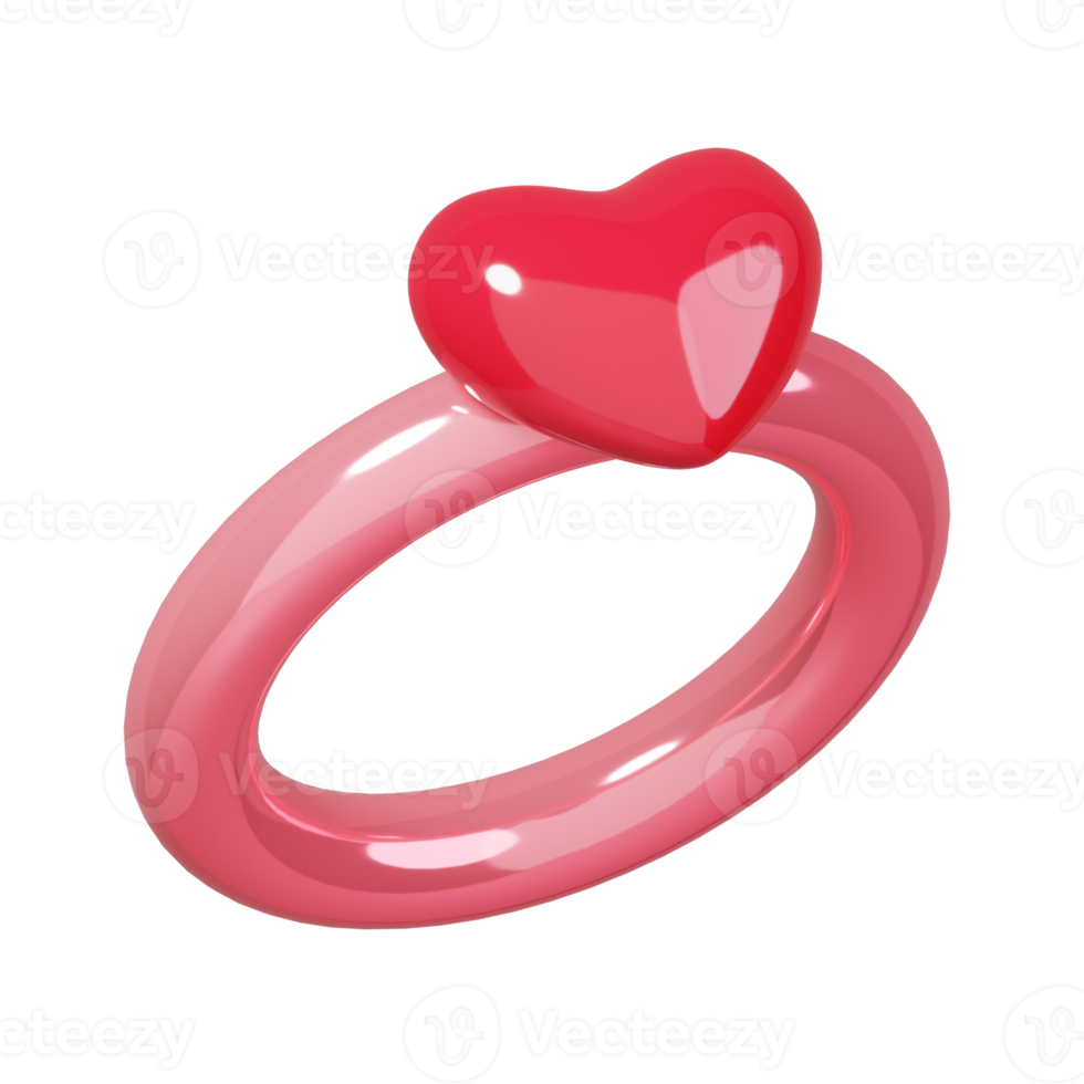 Wedding heart ring isolated. 14 February Happy Valentine's Day icon. 3D rendering png