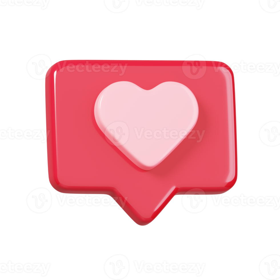 3D rendering social media online, heart and love emoji in red bubble isolated. 14 February Happy valentine's day icon. png