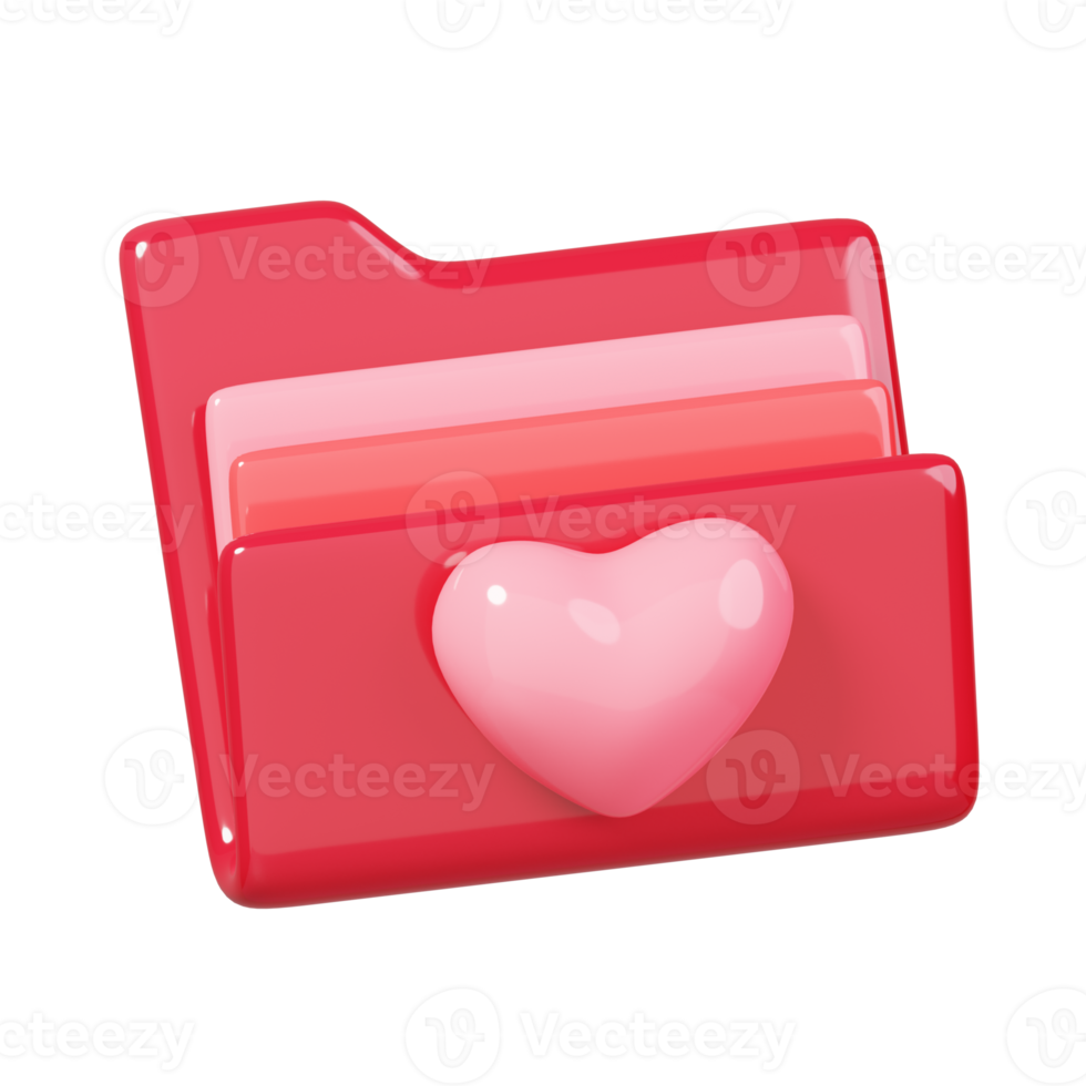 Folder with heart love isolated. 14 February Happy Valentine's Day icon. 3D rendering png