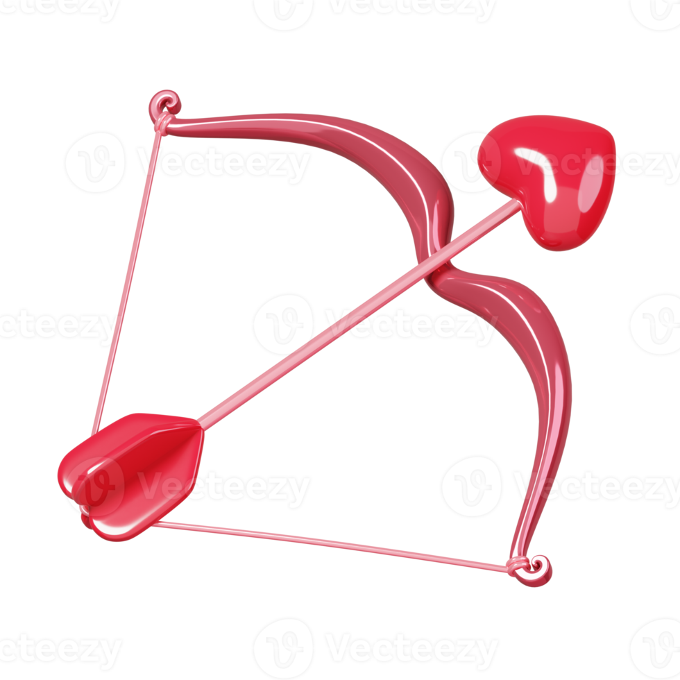 arco con flecha de Cupido aislado. 14 de febrero icono de feliz día de san valentín. representación 3d png