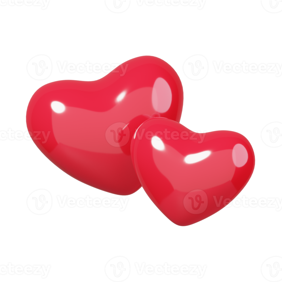 3D rendering two pink heart shape isolated. 14 February Happy Valentine's day icon. png