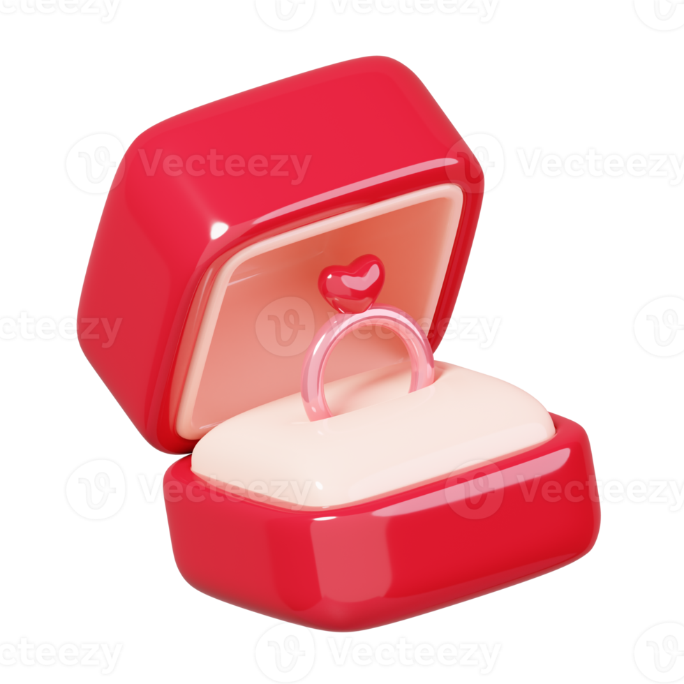 Wedding rings in a jewelry box isolated. 14 February Happy Valentine's Day icon. 3D rendering png