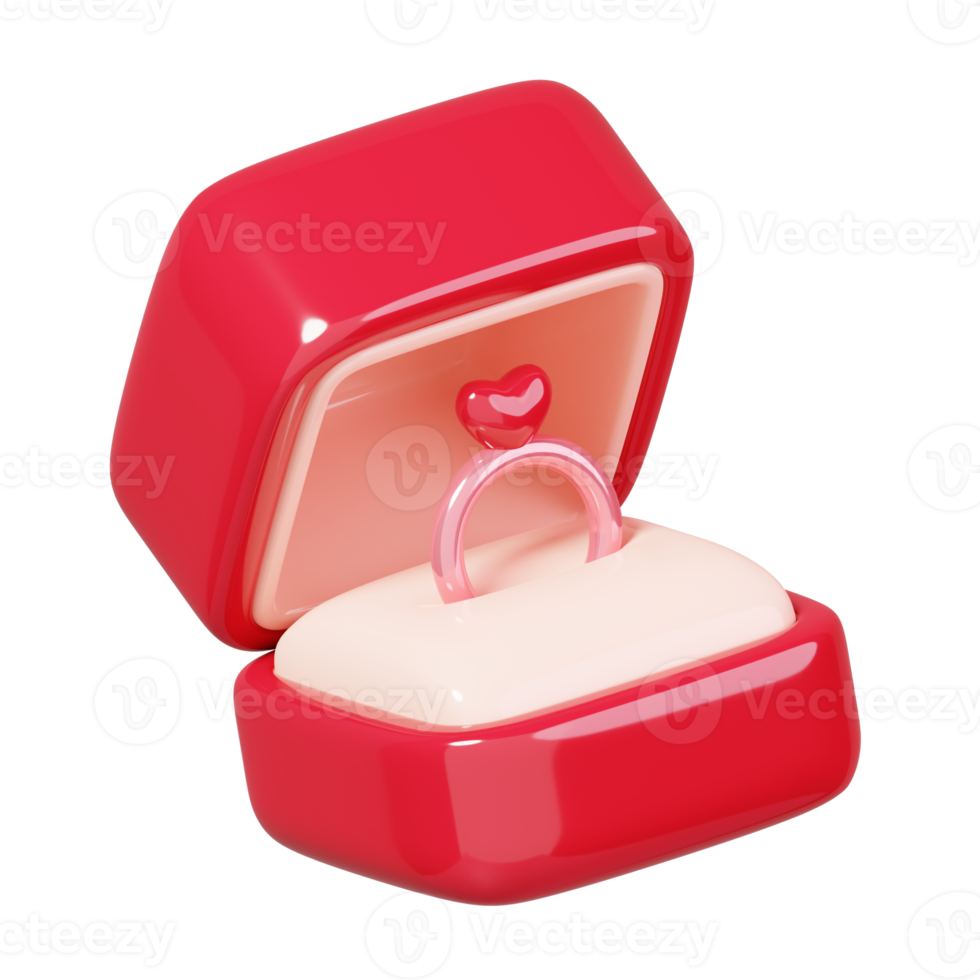 anillos de boda en un joyero aislado. 14 de febrero icono de feliz día de san valentín. representación 3d png