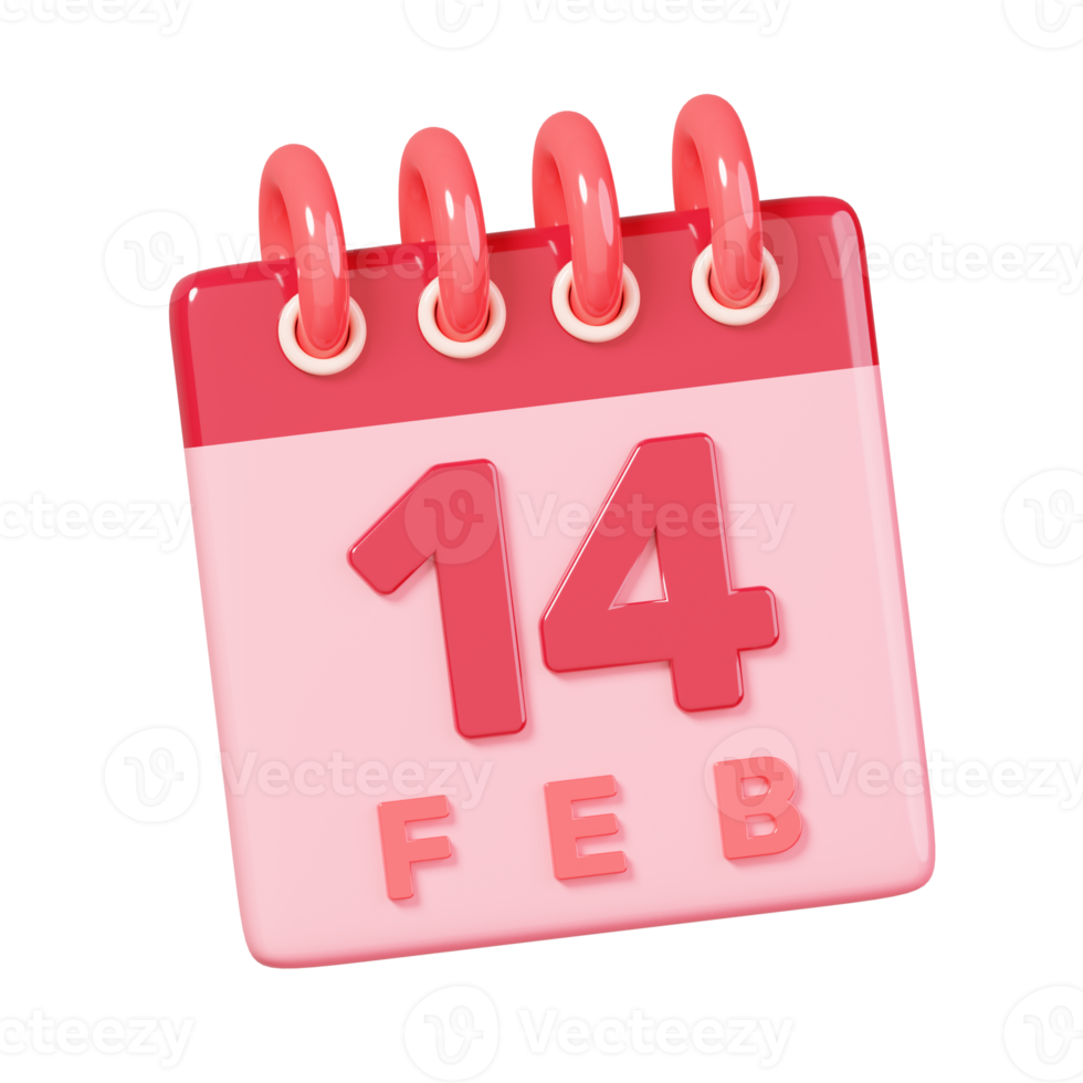 calendrier 14 février isolé. icône de la Saint-Valentin heureuse. rendu 3d png