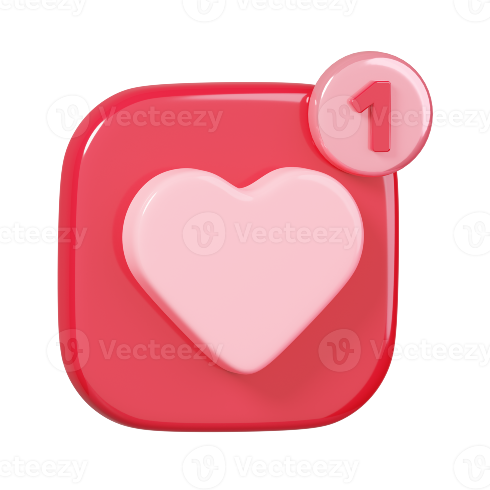 3D rendering heart love and like notifications isolated. 14 February Happy valentine's day icon. png