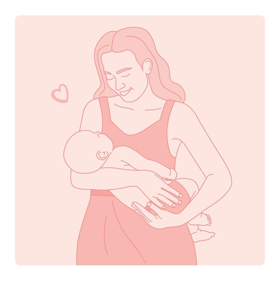 Mother and baby line illustration. International Mother's Day. vector