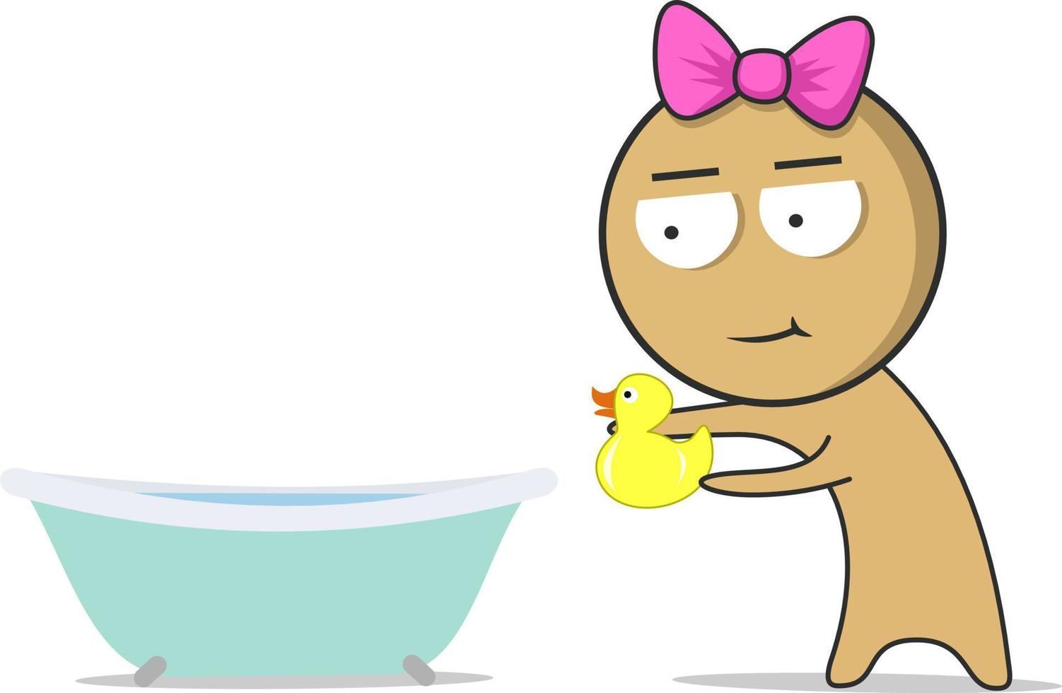 Girl takes a shower with a duck vector