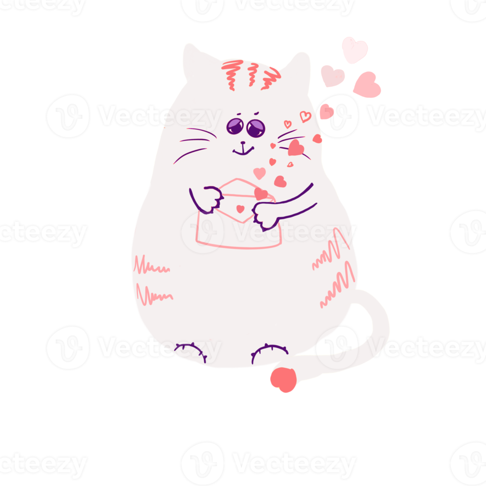 kitten with heart freehand drawing png