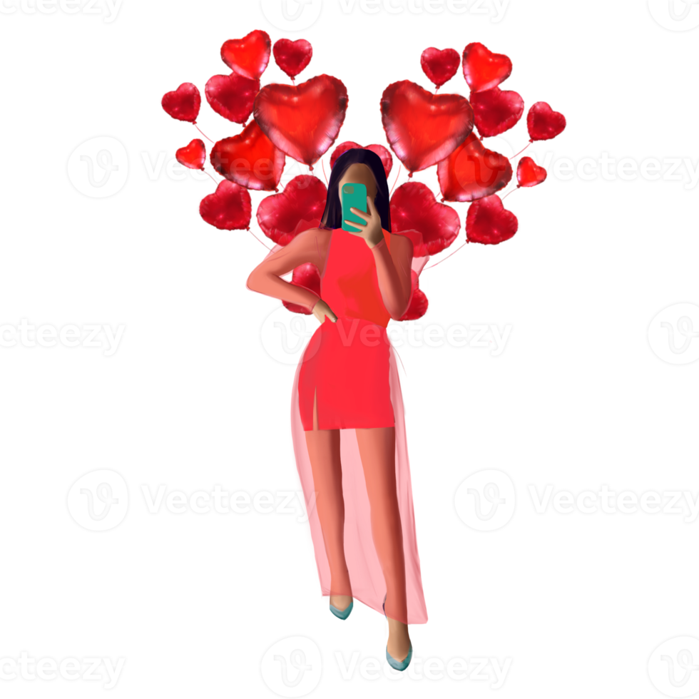 girl in a red dress on a background of hearts png